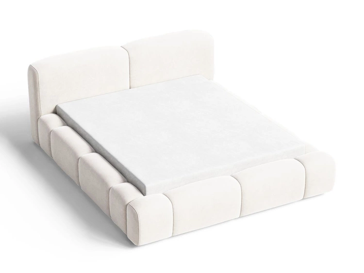 Łóżko tapicerowane z pojemnikiem i stelażem 160x200 Aubi Kremowe