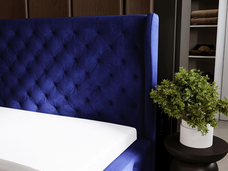 Łóżko tapicerowane z pojemnikiem na pościel i stelażem 120x200 Kingston Ciemnoniebieskie