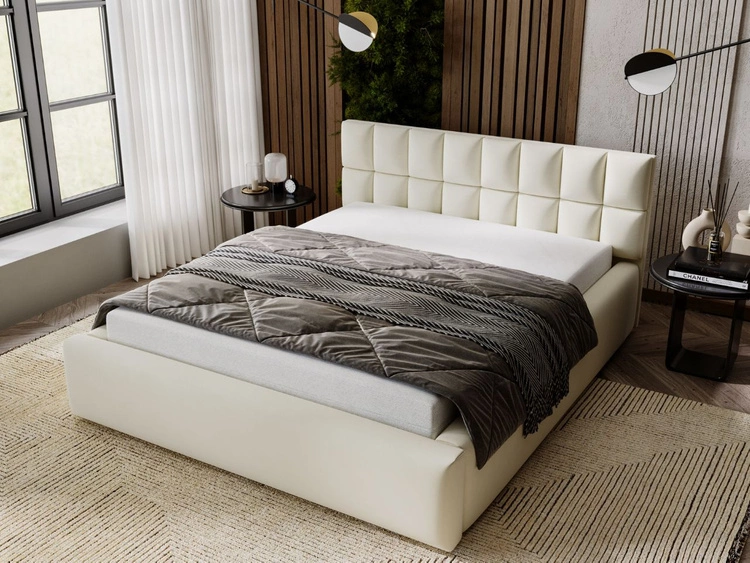 Łóżko tapicerowane z pojemnikiem i stelażem 180x200 Hugo Beżowe