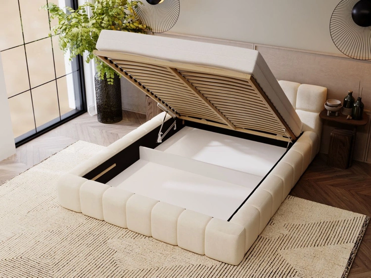 Łóżko tapicerowane z pojemnikiem i stelażem 140x200 Alicante Beżowy