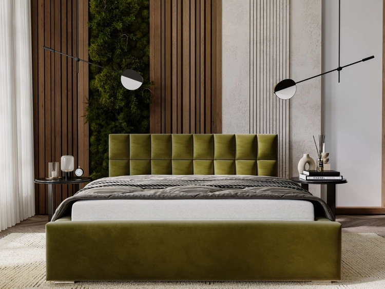 Łóżko tapicerowane z pojemnikiem i stelażem 120x200 Hugo Zielone