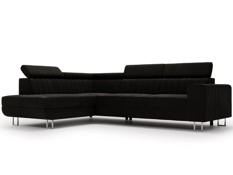 Narożnik z funkcją spania i pojemnikiem Berona lewy Czarny