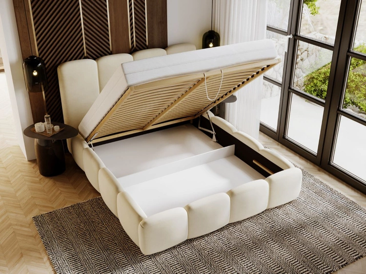 Łóżko tapicerowane z pojemnikiem i stelażem 140x200 Galli Beżowe