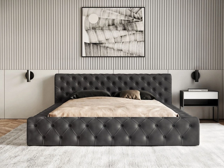 Łóżko tapicerowane z pojemnikiem i stelażem 180x200 cm Palini Czarne