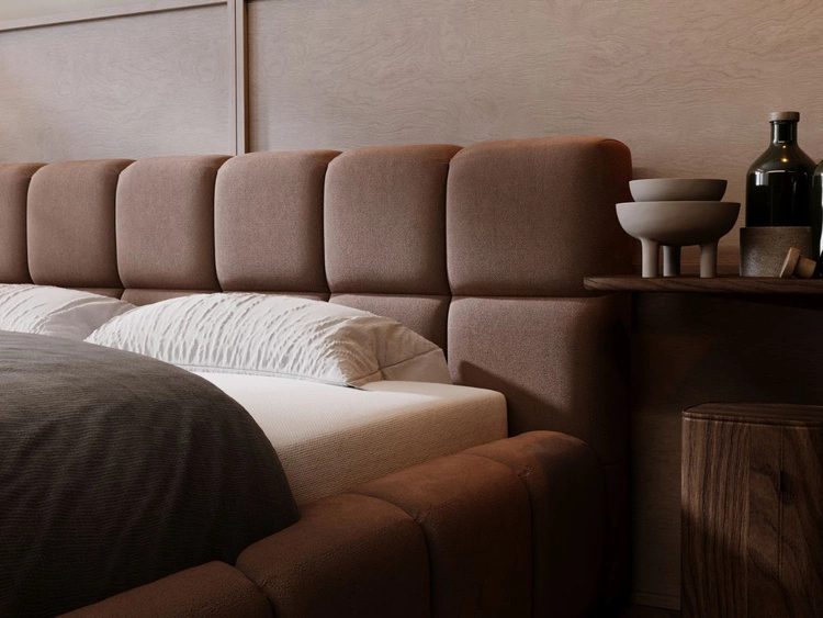 Łóżko tapicerowane z pojemnikiem i stelażem 120x200 Alicante Brązowy