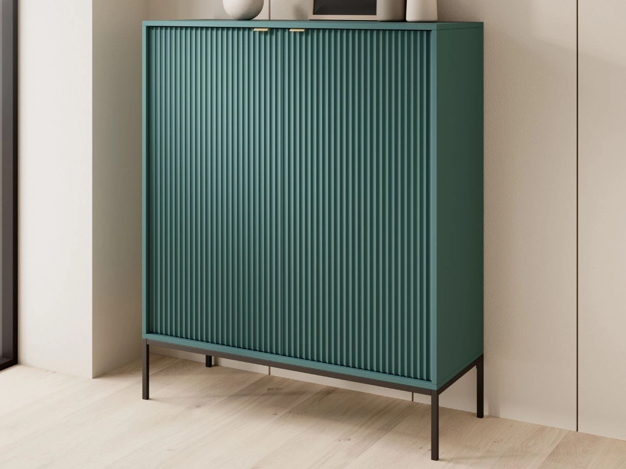 Komoda z drzwiami Amber zielona na czarnych nogach