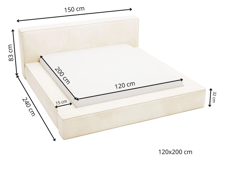 Łóżko tapicerowane z pojemnikiem i stelażem 120x200 Mali Beżowe