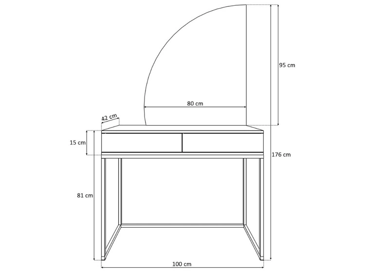 Toaletka kosmetyczna lewostronna z szufladami i oświetleniem LED na czarnych nogach Clarette Biały połysk