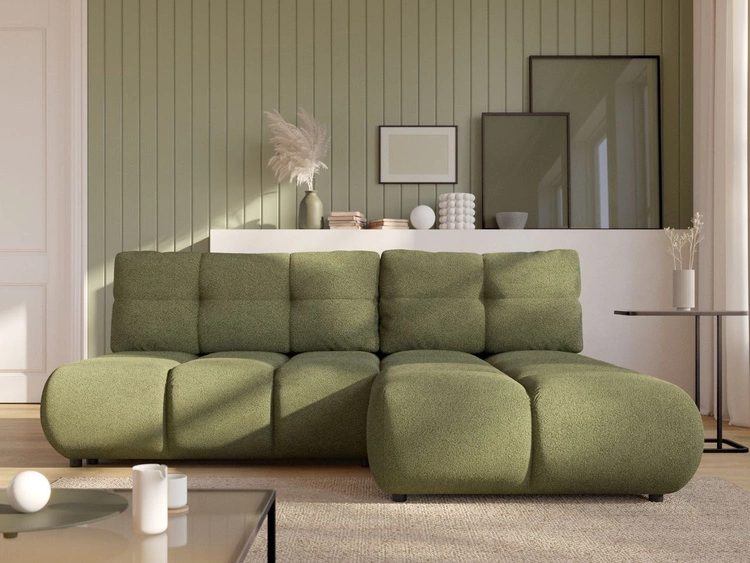 Narożnik z funkcją spania i pojemnikiem Prawy Milet Zielony