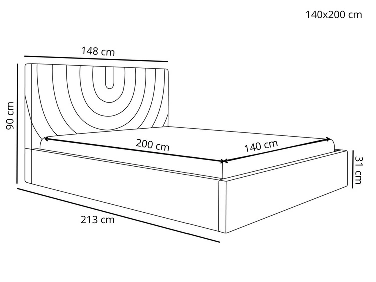 Łóżko tapicerowane z pojemnikiem i stelażem 140x200 Corti Ciemny niebieski