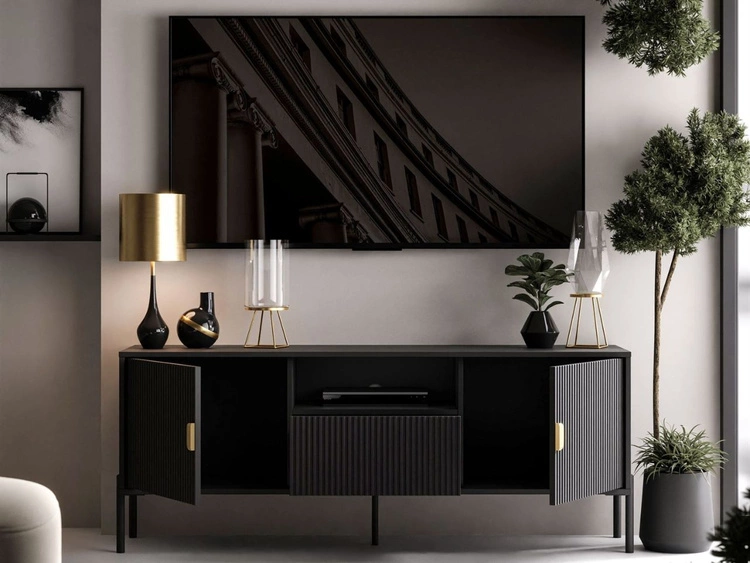 Szafka RTV dwudrzwiowa z szufladą Orlean czarny mat