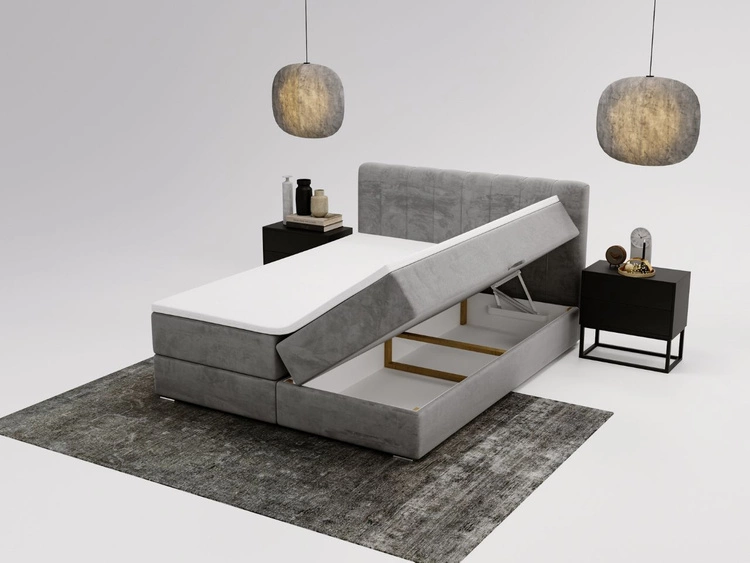 Łóżko kontynentalne z pojemnikami na pościel 180x200 Forte Szare