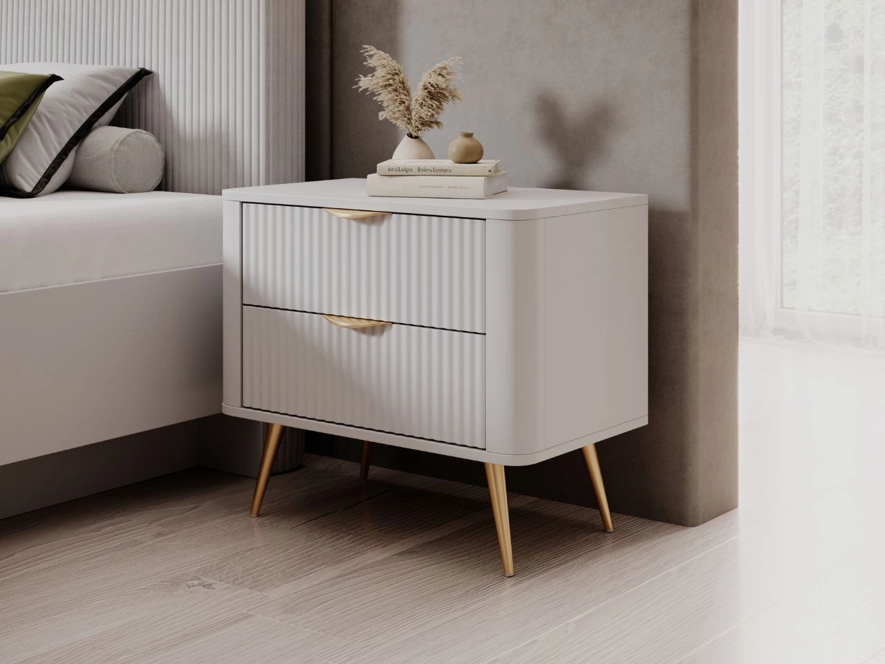 Stolik nocny z szufladami Latina Biały