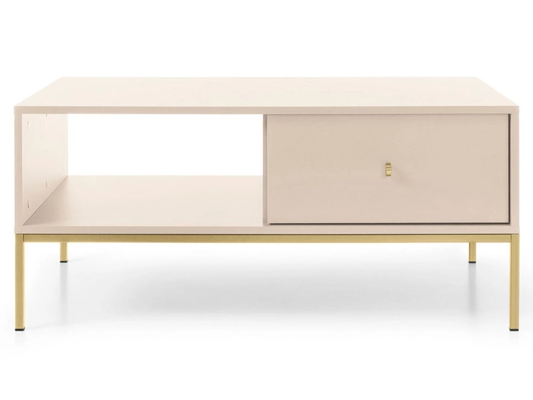 Stolik kawowy z szufladą na złotych nóżkach Amor Beż piaskow