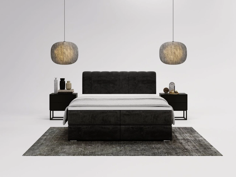 Łóżko kontynentalne z pojemnikami na pościel 120x200 Forte Czarne