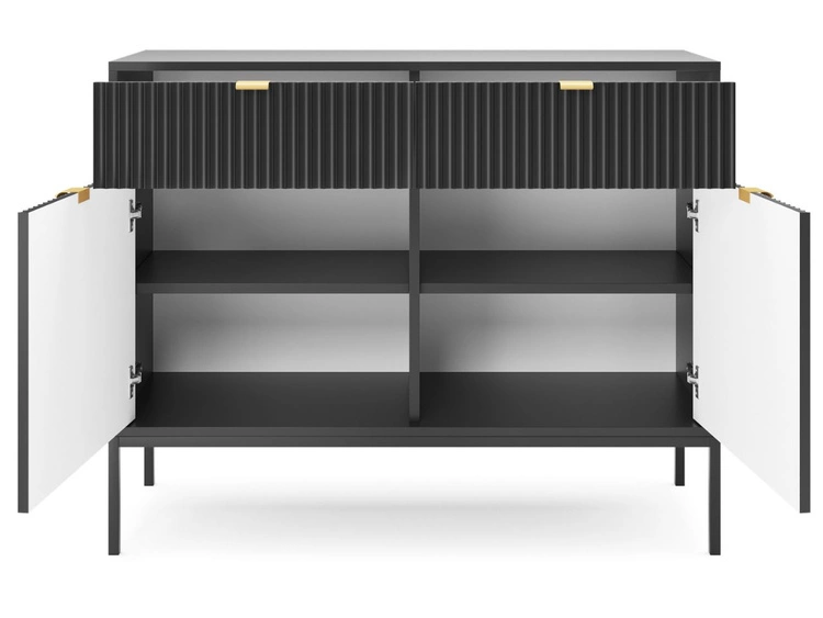 Komoda z drzwiami i szufladami Amber czarna na czarnych nogach