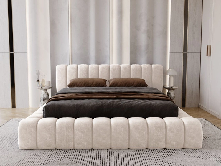 Łóżko tapicerowane z pojemnikiem na pościel i stelażem 140x200 Italia Kremowe