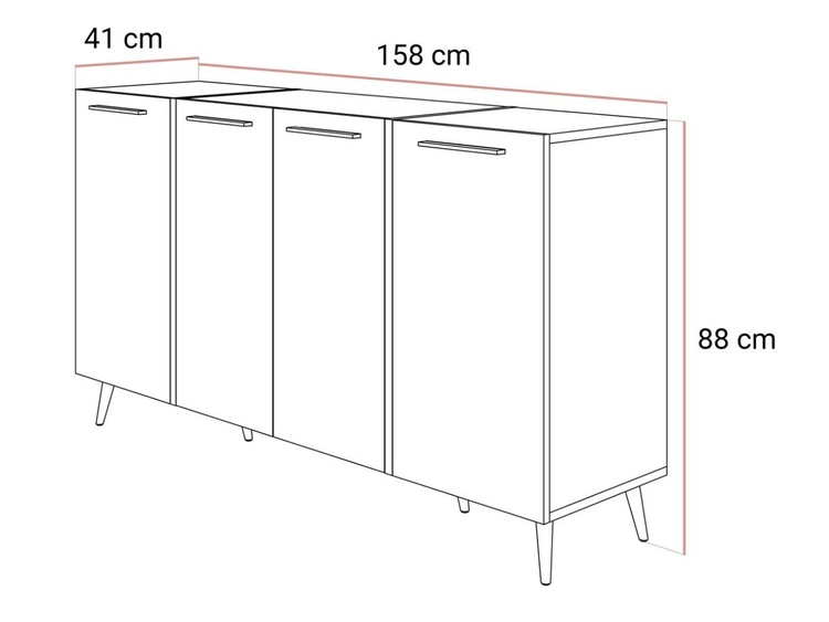 Czterodrzwiowa komoda 158 cm w stylu glamour ze złotymi uchwytami i nogami Lunelie kaszmir połysk