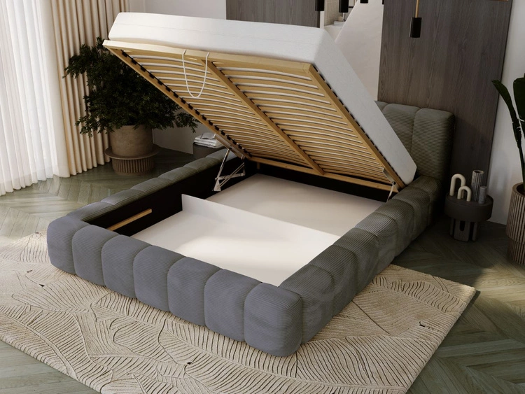 Łóżko tapicerowane z pojemnikiem na pościel 180x200 Ibiza Grafitowe