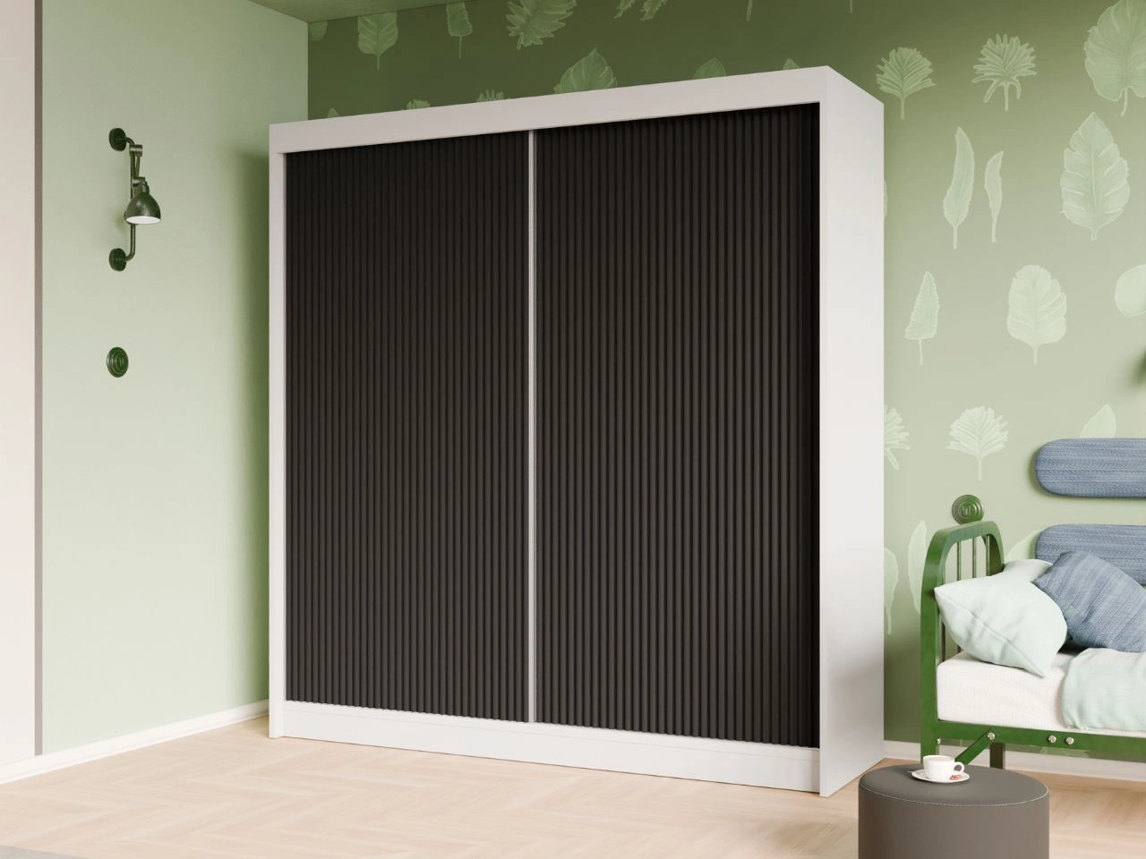 Szafa przesuwna z ryflowanym frontem 200 cm Fano Biała, Czarna