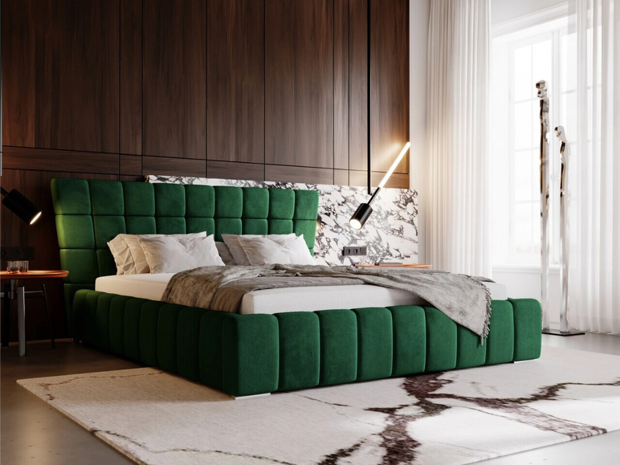 Łóżko tapicerowane z pojemnikiem i stelażem 160x200 cm Paris Zielone