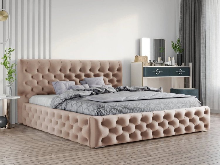 Pikowane łóżko chesterfield Velutto 200x200 Beżowe