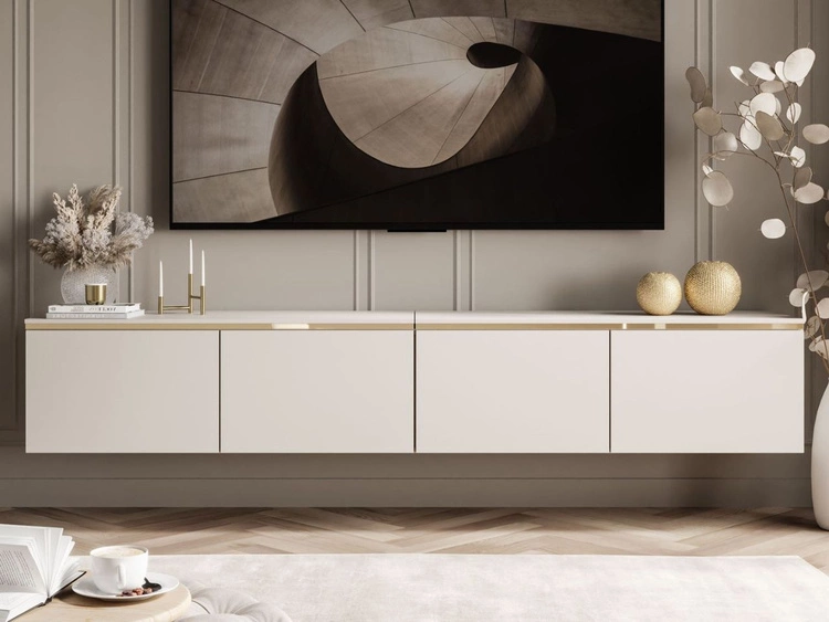 Szafka RTV wisząca w stylu glamour z oświetleniem LED Celle kaszmir mat