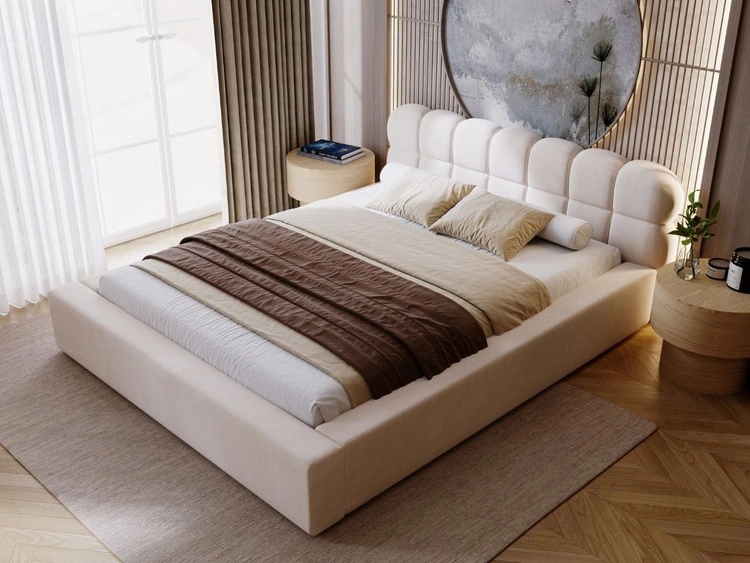 Łóżko tapicerowane z pojemnikiem i stelażem 180x200 Plaza Beżowe