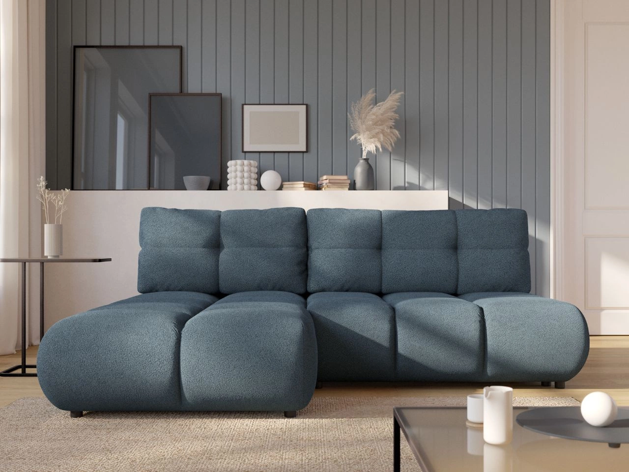 Narożnik z funkcją spania i pojemnikiem Lewy Milet Ciemnoniebieski