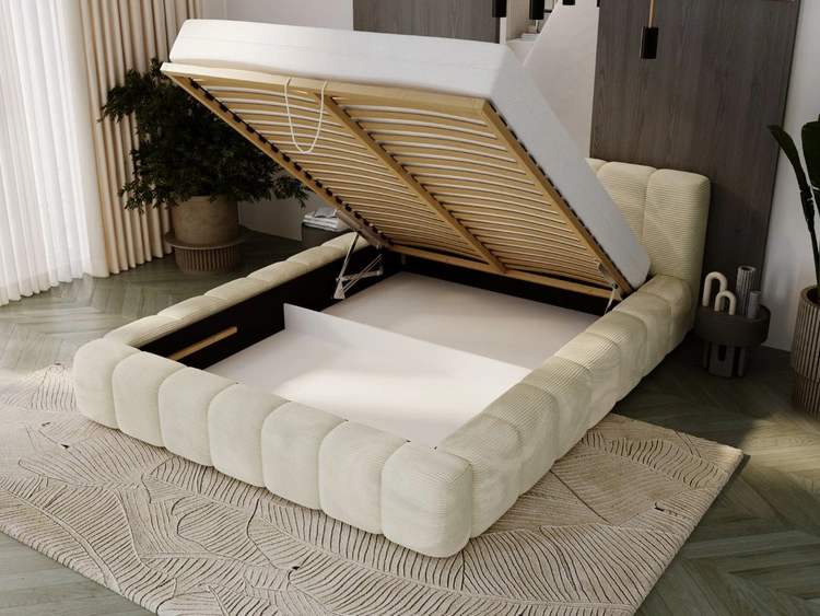 Łóżko tapicerowane z pojemnikiem na pościel 120x200 Ibiza Kremowe