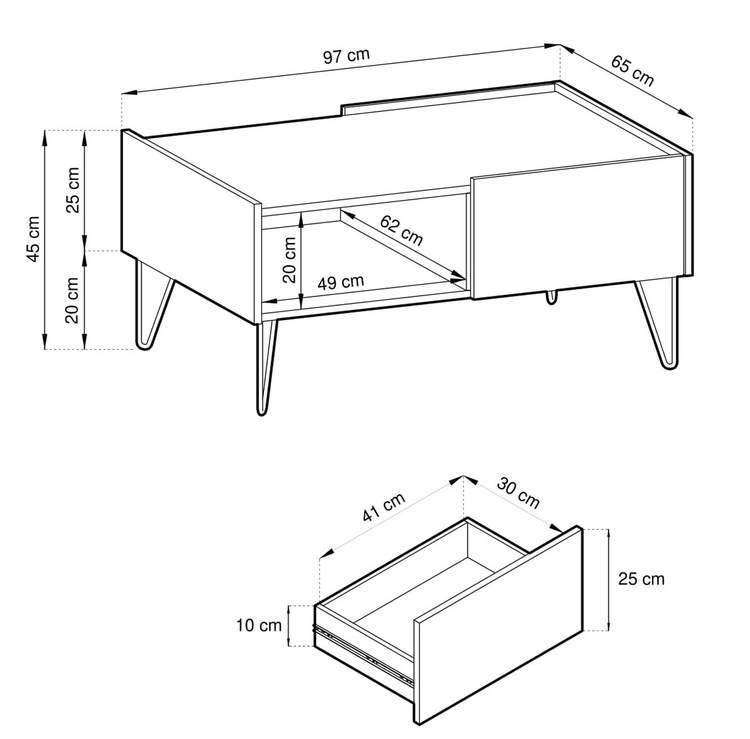 Stolik kawowy z szufladami Melody