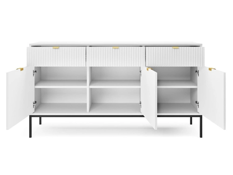 Komoda z drzwiami i szufladami Amber biała na czarnych nogach