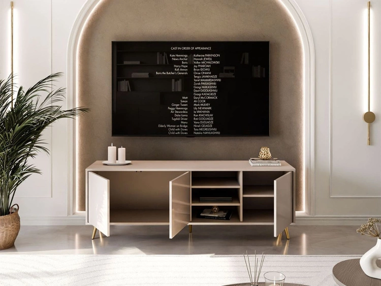 Szafka RTV pod telewizor z drzwiczkami na złotych nogach Vivance Kaszmir połysk