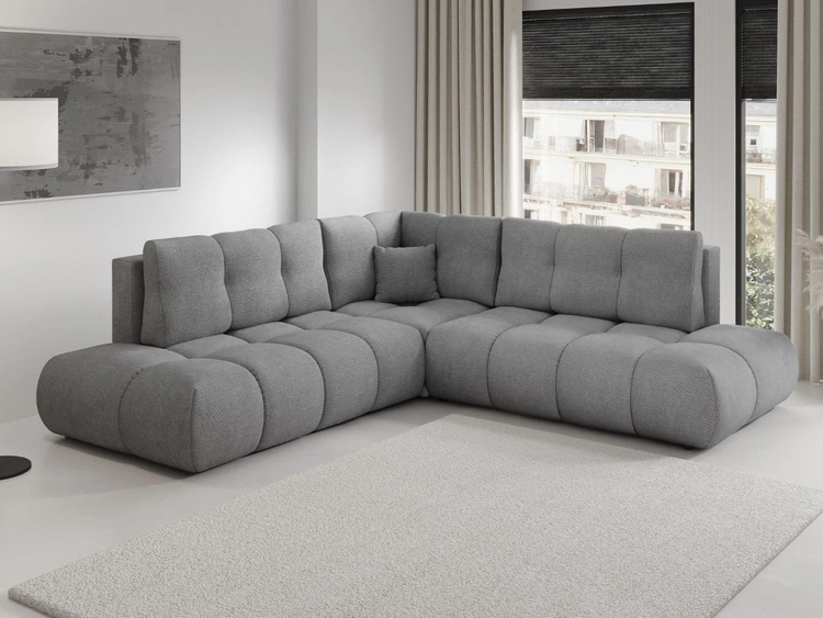 Narożnik z funkcją spania i pojemnikiem Prawy Kair Szary