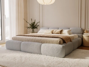 Łóżko tapicerowane  z pojemnikiem i stelażem 200x200 Sweet Low Szare