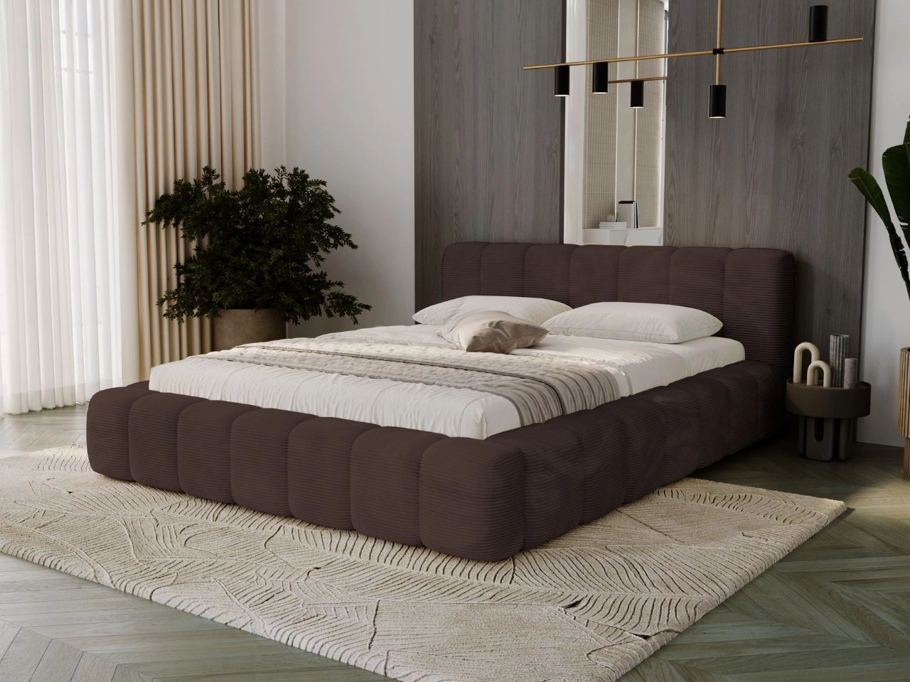 Łóżko tapicerowane z pojemnikiem na pościel 140x200 Ibiza Brązowe