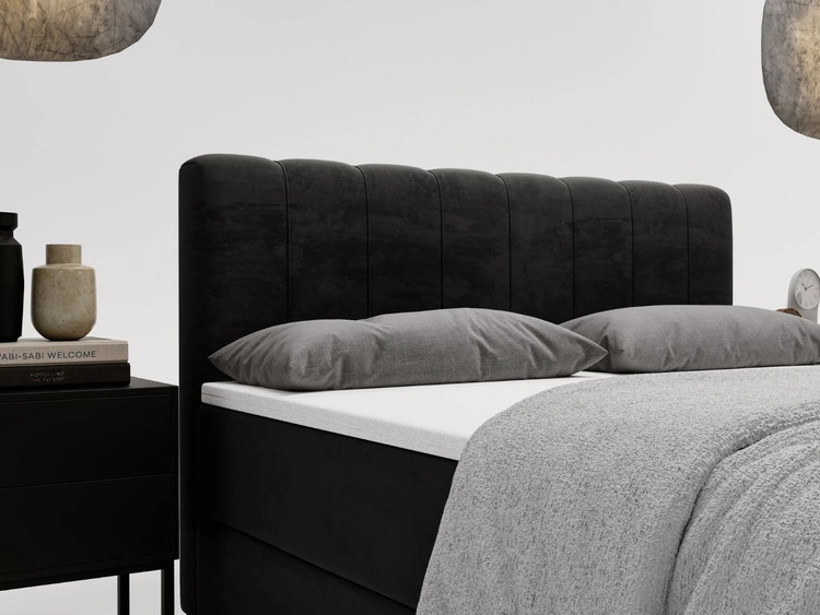 Łóżko kontynentalne z pojemnikami na pościel 160x200 Forte Czarne