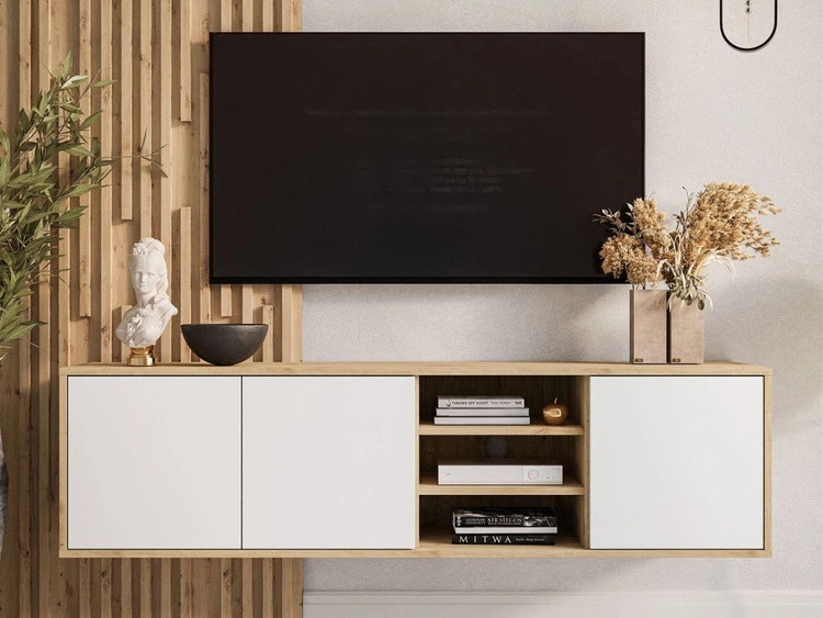 Szafka RTV pod telewizor wisząca z drzwiczkami Vivance Biały i dąb artisan