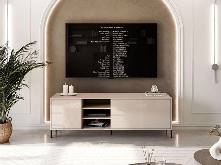 Szafka RTV glamour pod telewizor z drzwiczkami na czarnych nogach Vivance Kaszmir połysk