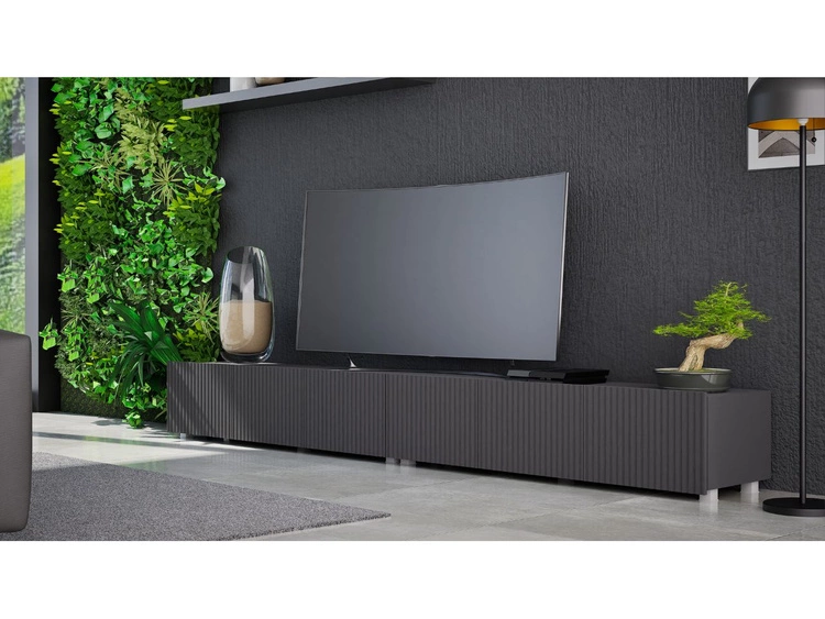 Zestaw szafek pod telewizor z drzwiczkami 300 cm Czarna