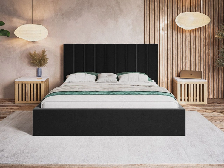 Łóżko tapicerowane z pojemnikiem i stelażem 120x200 Sesto czarne