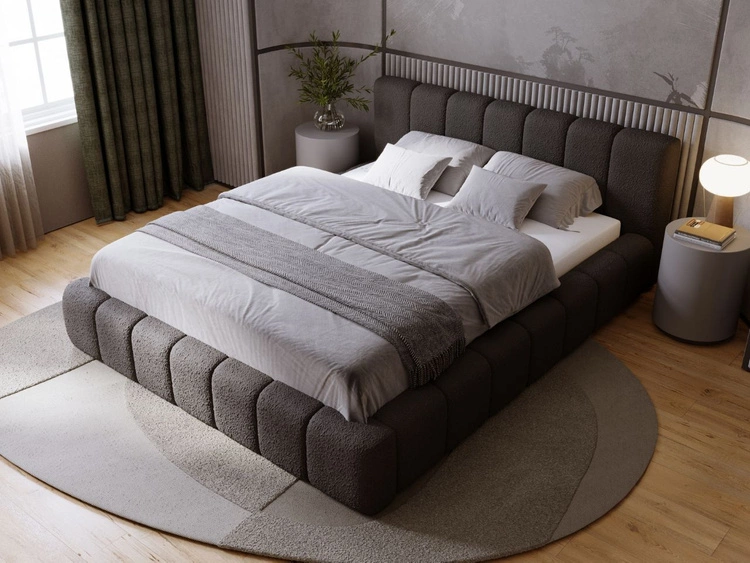 Łóżko tapicerowane z pojemnikiem i stelażem 140x200 Orio czarny