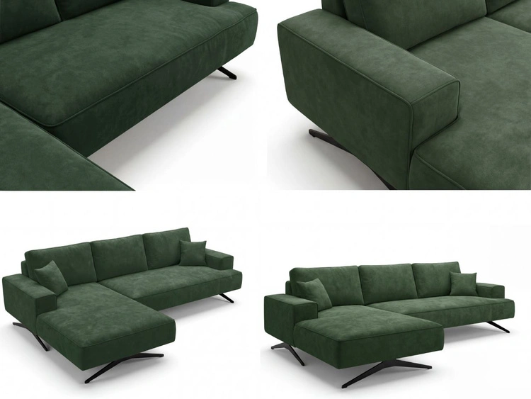 Narożnik L Lewy na metalowych nóżkach Leto zielony