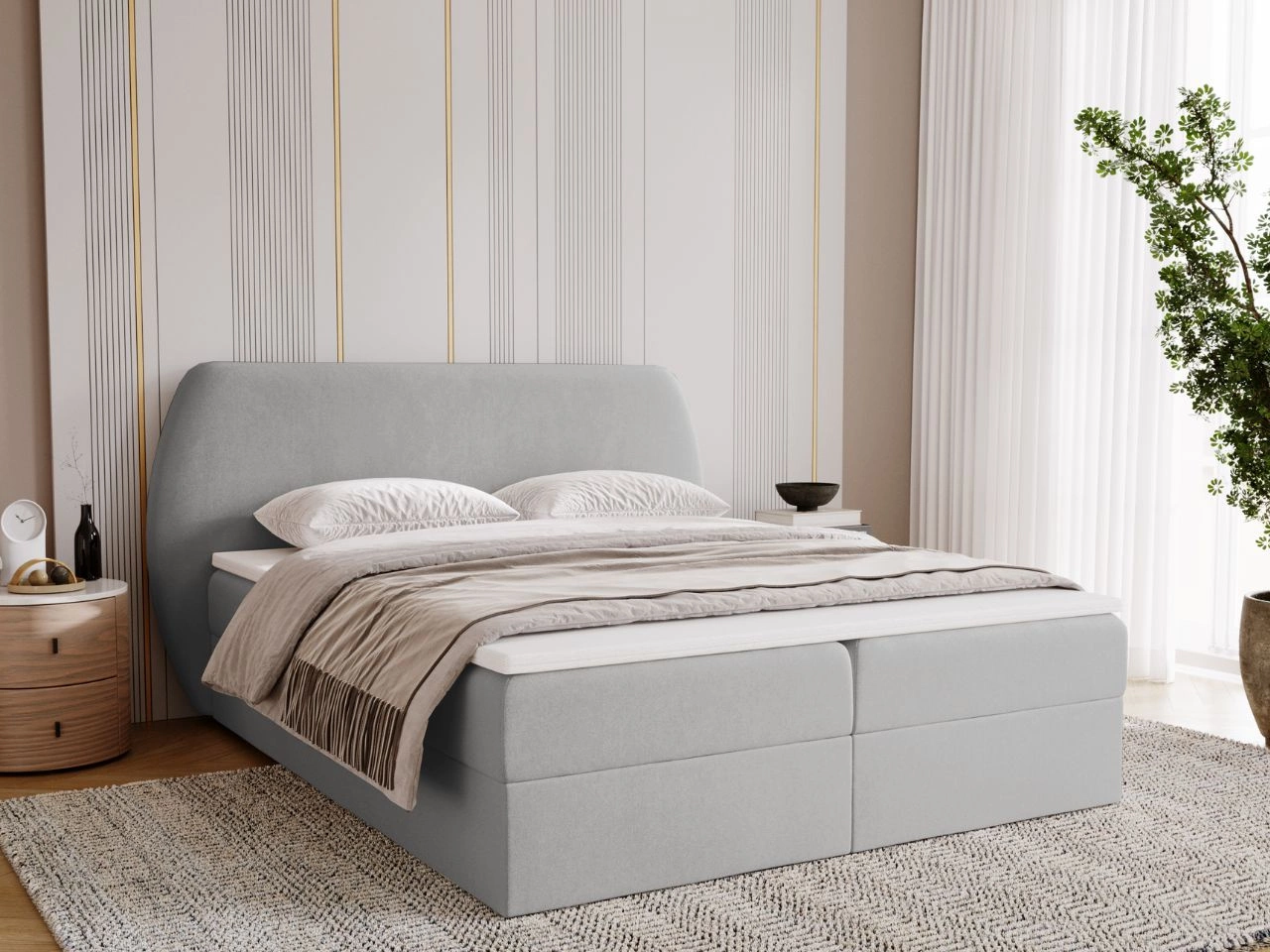 Łóżko kontynentalne z pojemnikiem na pościel 160x200 Bogota Jasnoszare