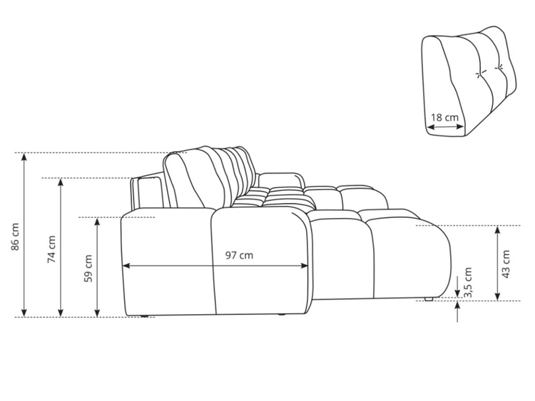 Narożnik U z funkcją spania i pojemnikiem Sile U Szary