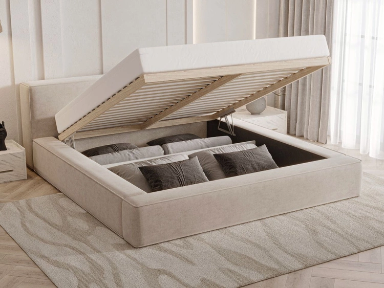Łóżko tapicerowane z pojemnikiem i stelażem 120x200 Mali Beżowe