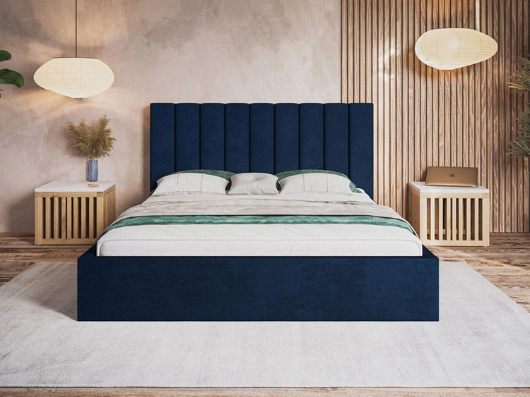 Łóżko tapicerowane z pojemnikiem i stelażem 160x200 Sesto granatowe