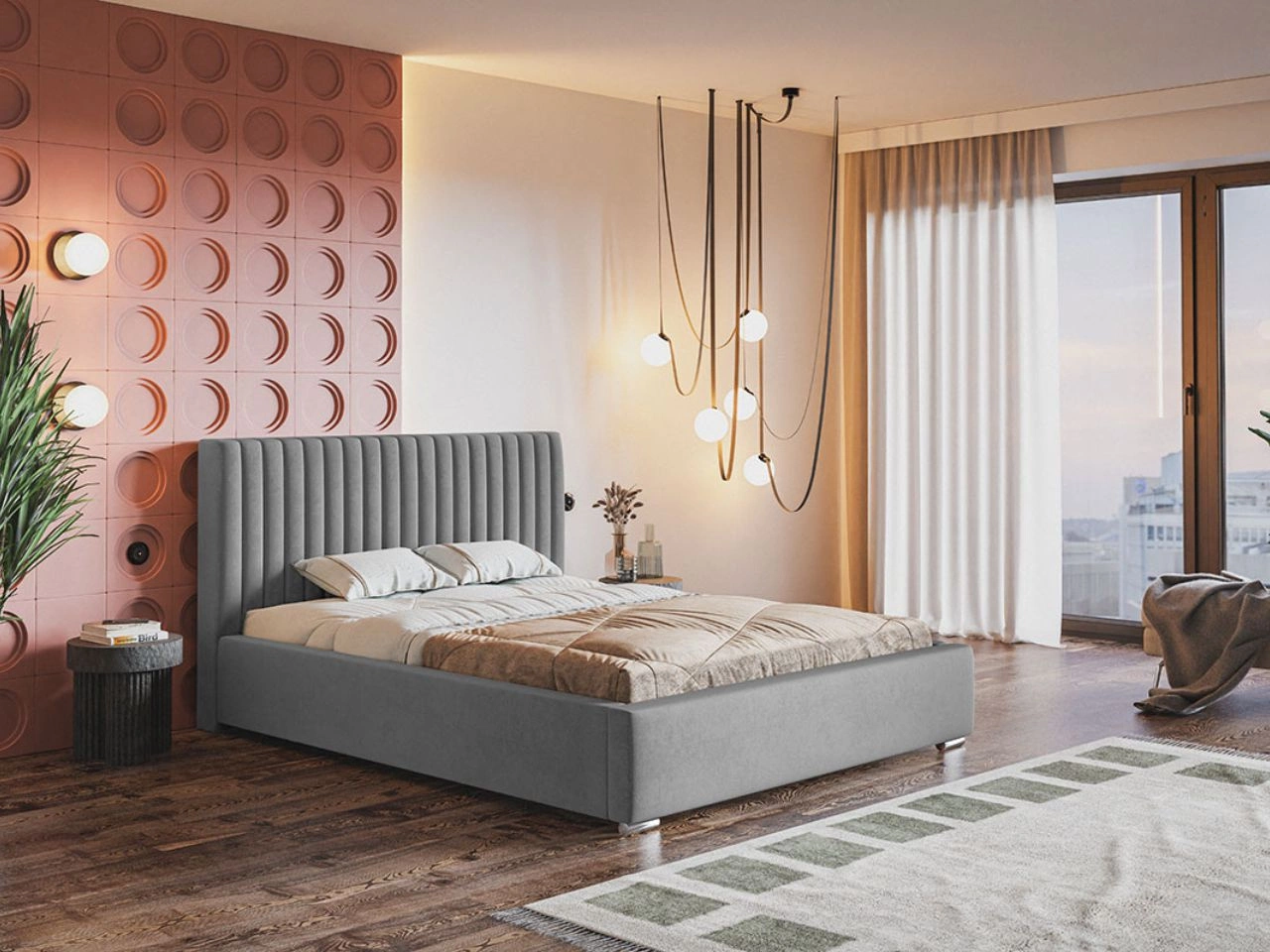 Łóżko tapicerowane z pojemnikiem i stelażem 120x200 Toscania Szare