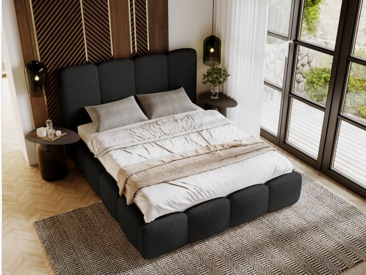 Łóżko tapicerowane z pojemnikiem i stelażem 180x200 Galli Czarne