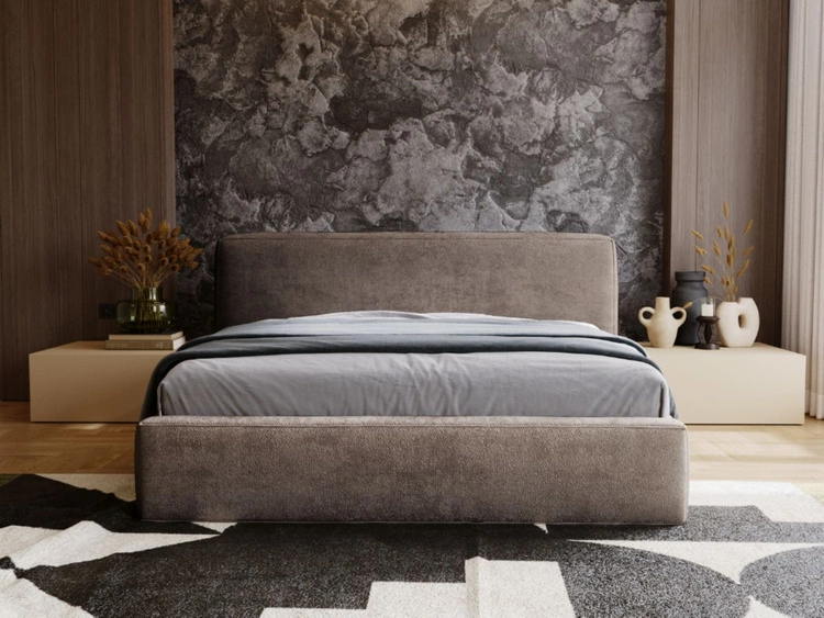 Łóżko tapicerowane z pojemnikiem i stelażem 180x200 cm Monza Brązowe